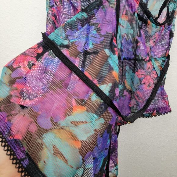 Mapale Black Dream Sheer Flower Print Teddy Size Large W/Flaw - Picture 8 of 12
